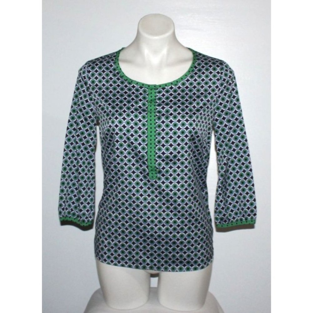 BANANA REPUBLIC Women's Blue & Green Geometric Blouse Top Size XS